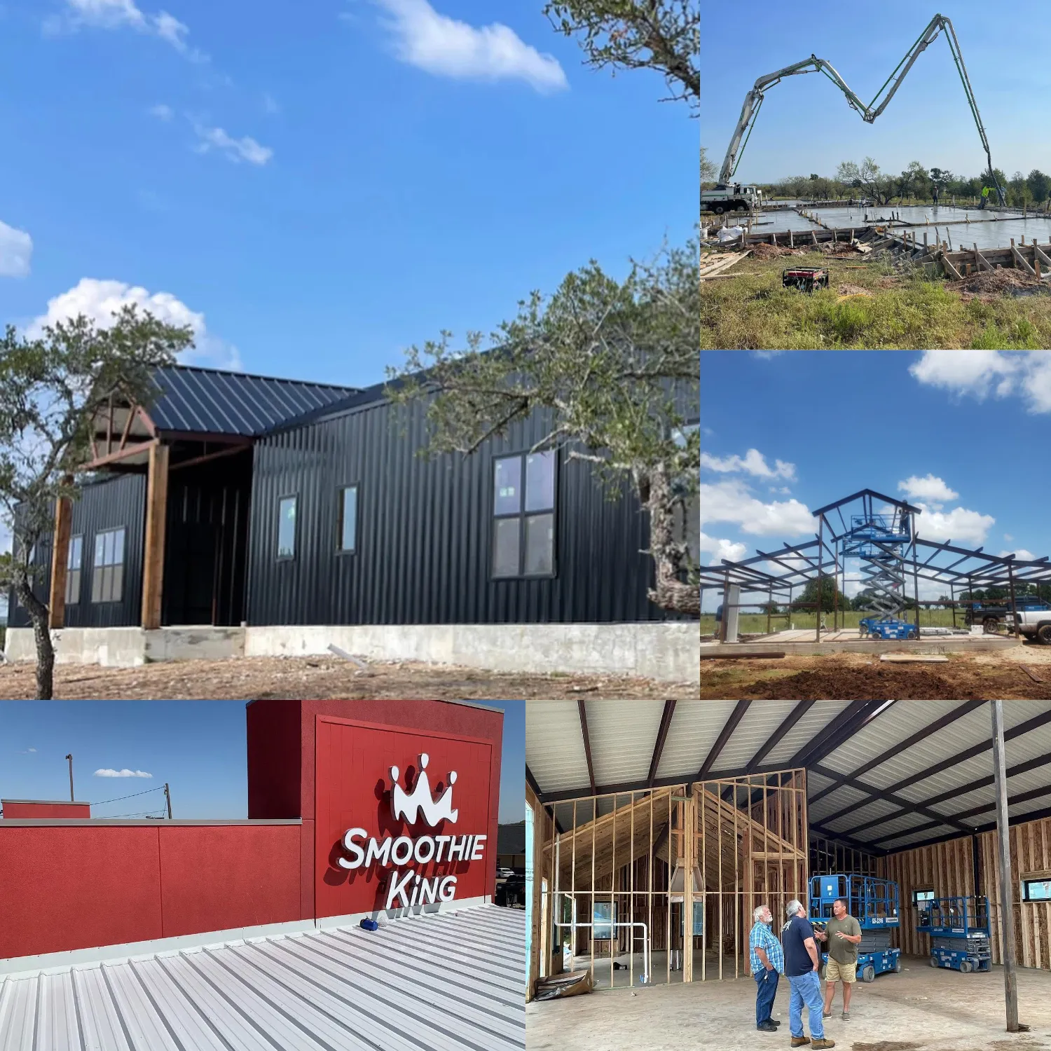 Collage of completed barndominium and metal building projects by Signature Steel Structures